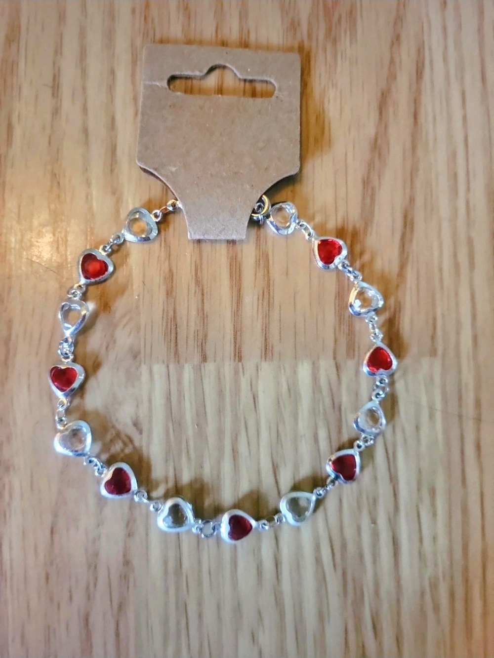 Silver Heart Link Bracelet with Red and Clear Hearts